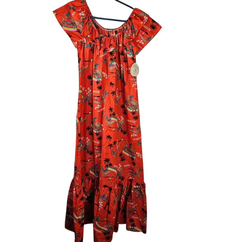 NWT Vintage 80's Hilo Hattie Red Tropical Paradise Hawaiian Maxi Dress Small New